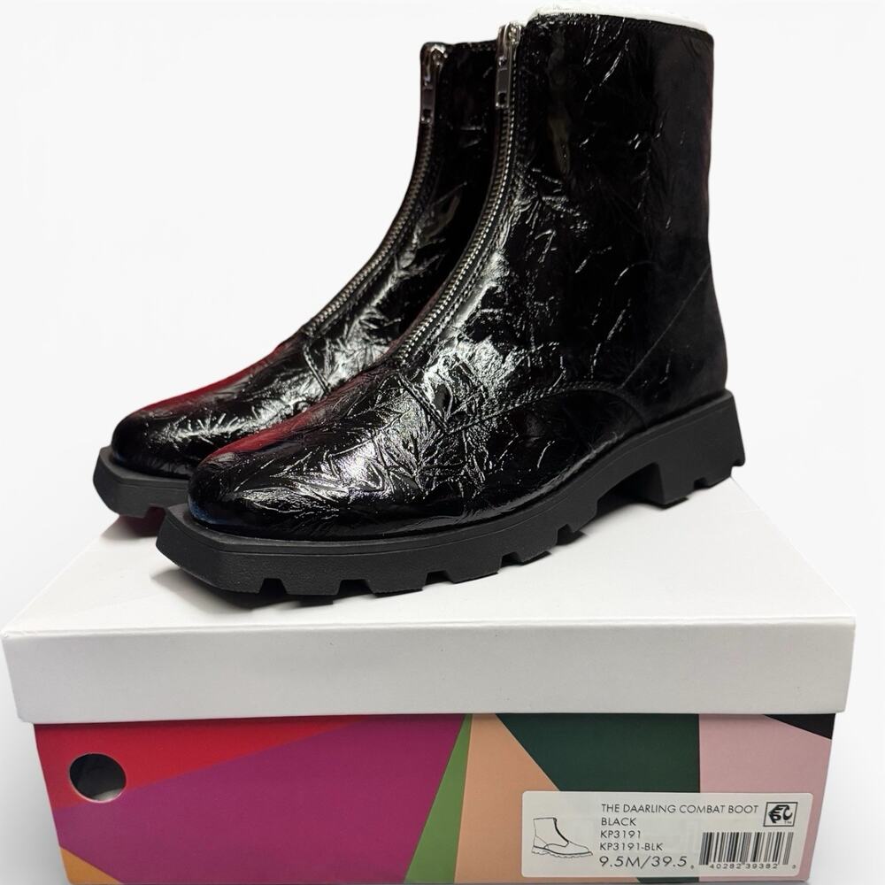 NWB Katy Perry Collections The Darling Combat Boots Black Crinkle Front Zip 9.5